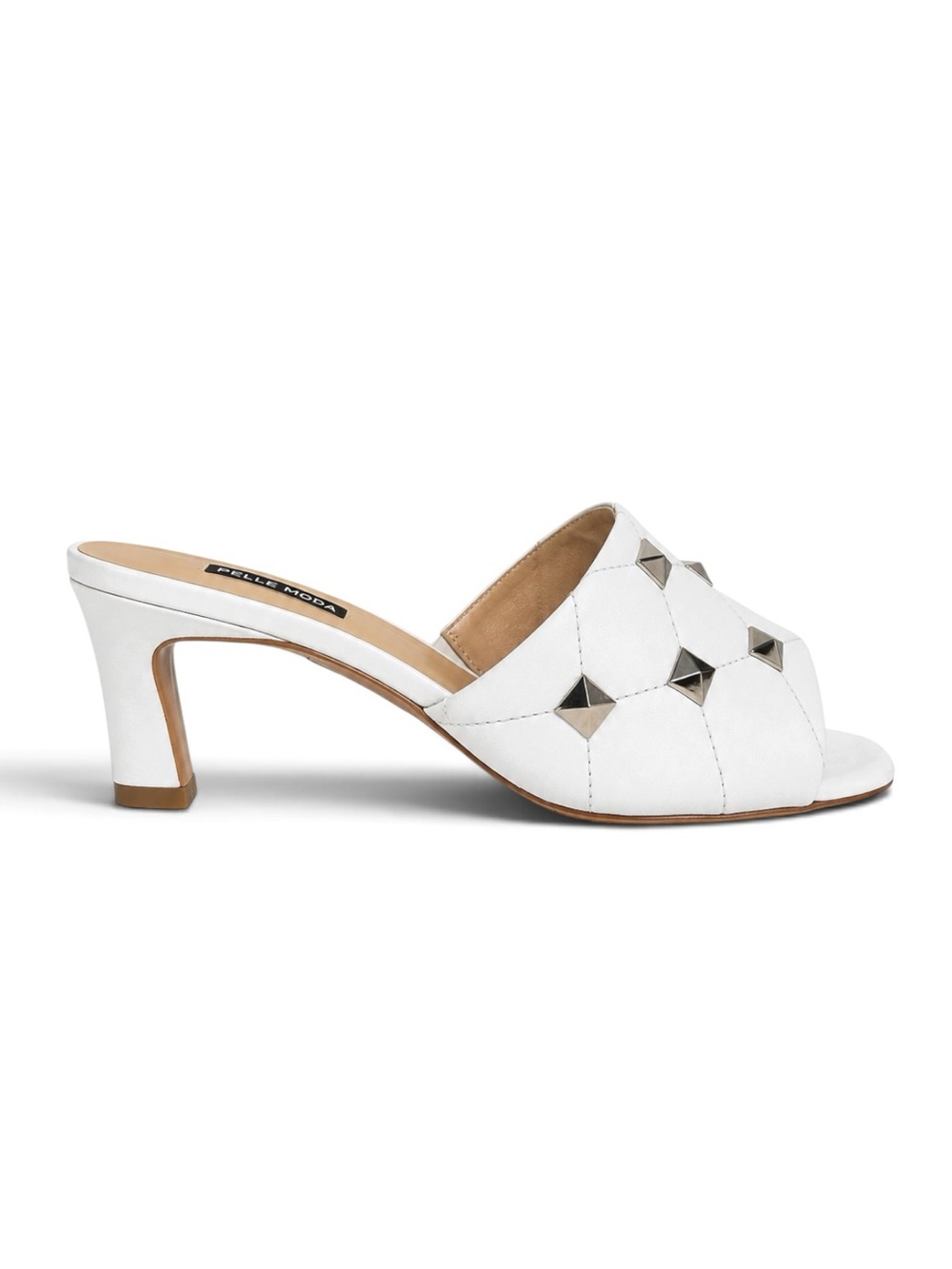 Santorini Lido Nappa Leather Silver Studded White Heels Mule Sandals Size 10